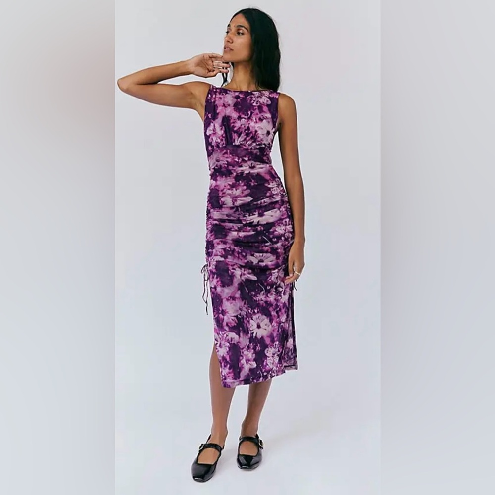 Free People Take Me Away midi dress in white and purple/pink size large